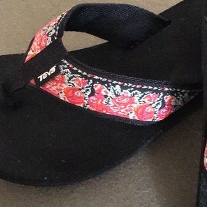Teva Pink and Black Sandals with Bold Design